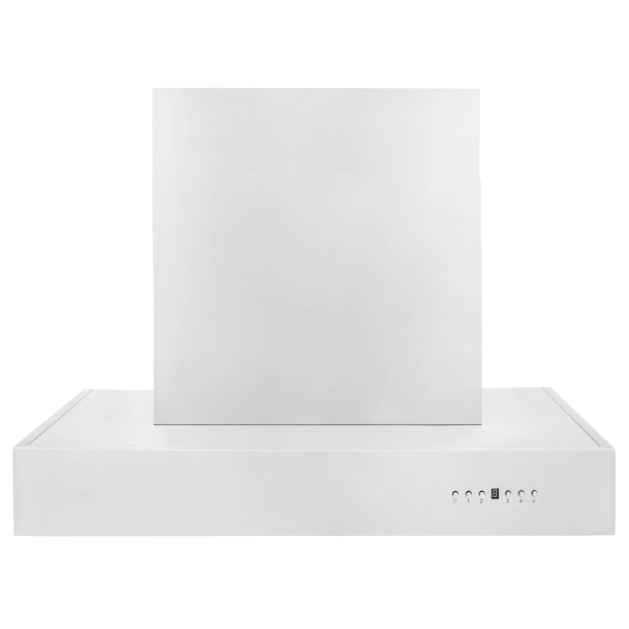 Stainless steel wall mount range hood front with button icons