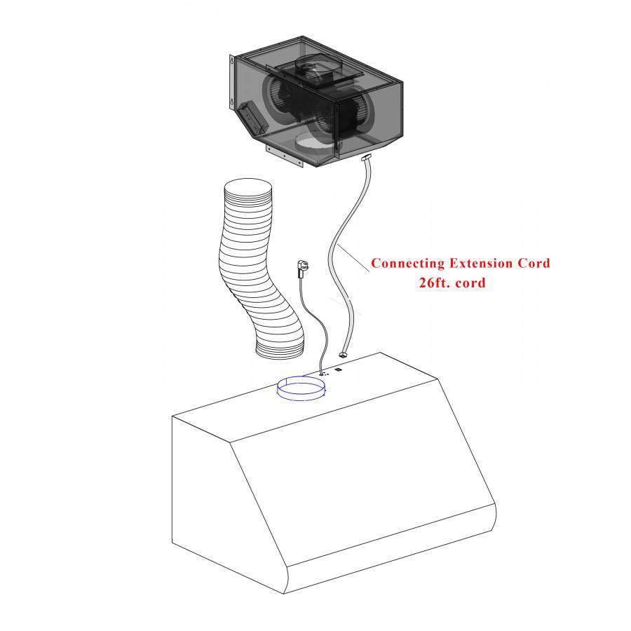 Ducted remote blower unit with coiled flex duct connection cord diagram
