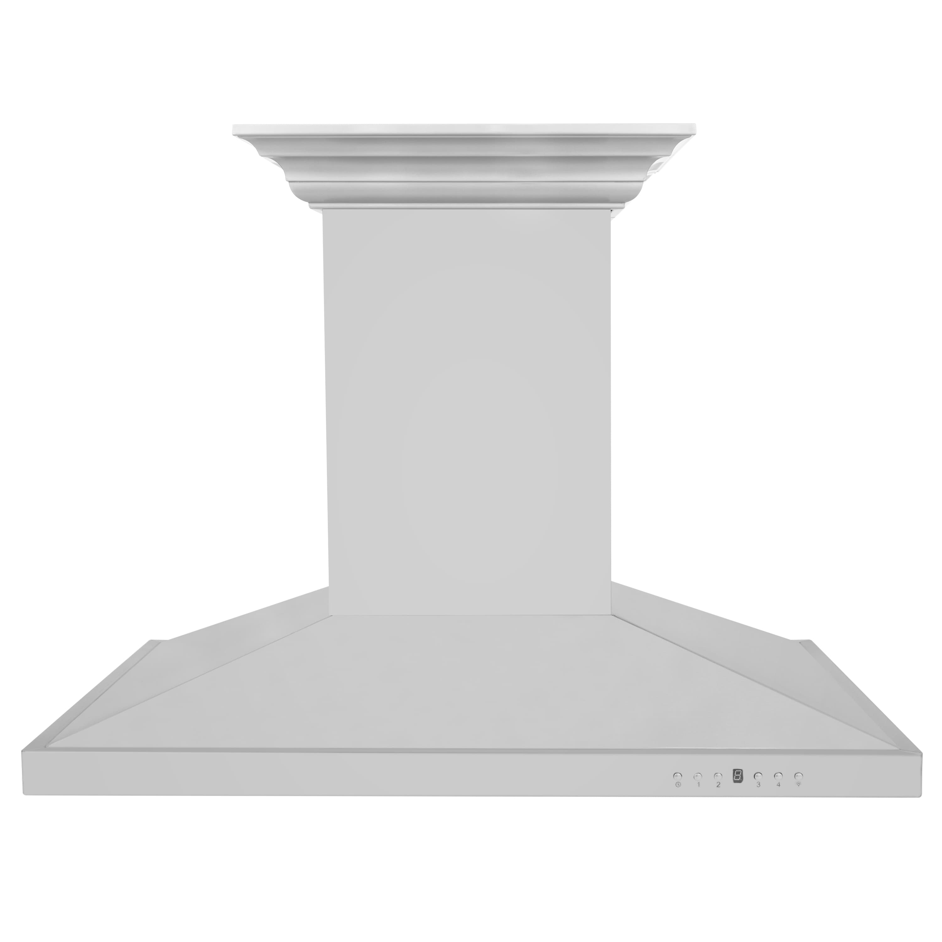 Stainless steel island mount ducted range hood with crown-style chimney