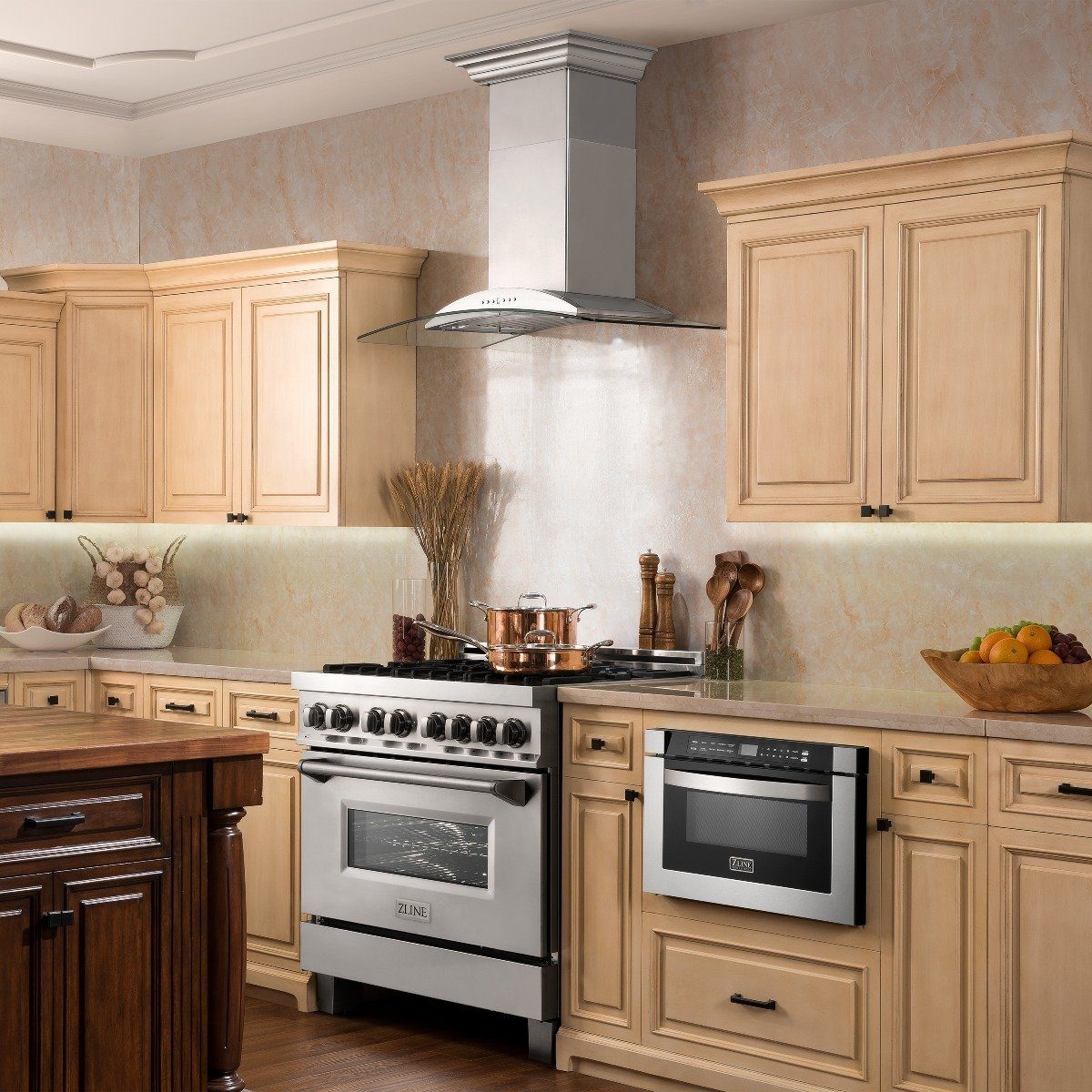 Stainless steel convertible vent wall mount range hood over electric range