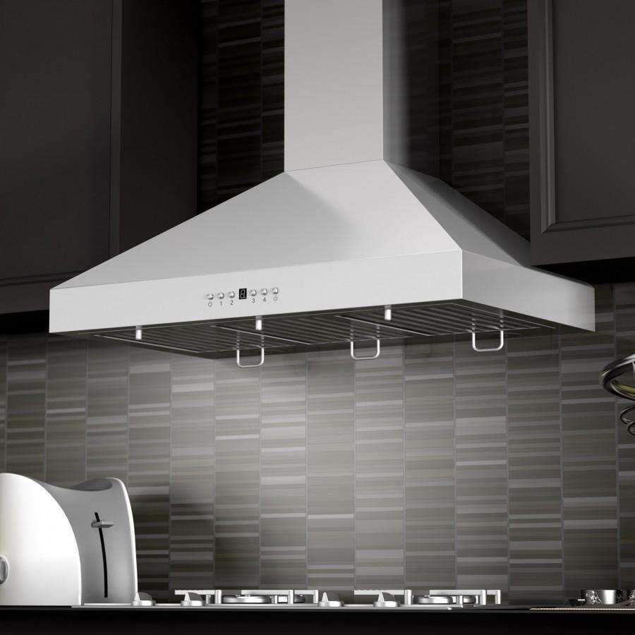 Stainless steel range hood canopy with vent grilles and control panel
