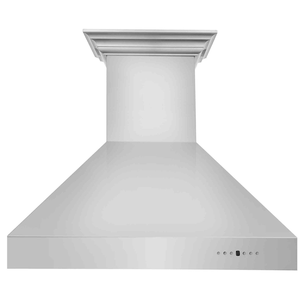 Wall-mount stainless steel range hood with flared chimney canopy