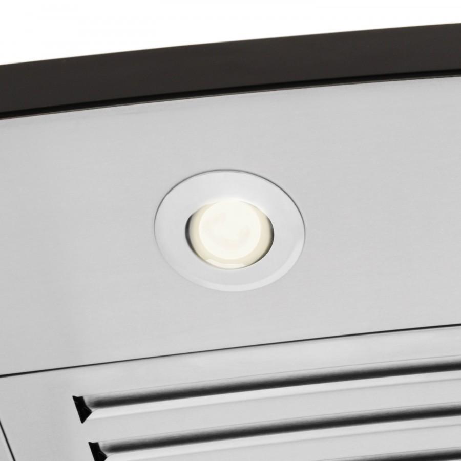 Range hood LED light in circular bezel on stainless panel