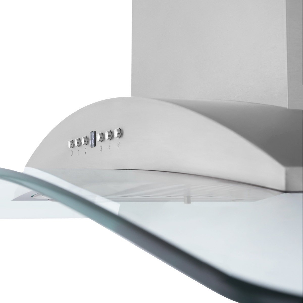 Stainless steel range hood canopy with underside baffles and control buttons
