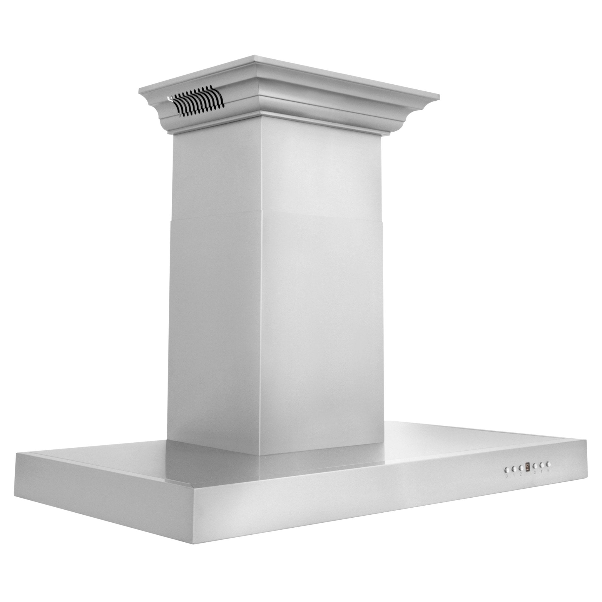 Stainless steel wall mount range hood with chimney column and wide vent canopy