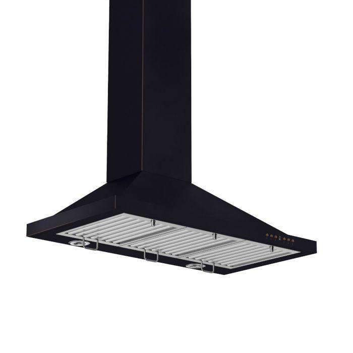 ZLINE wall range hood with pull-out filter tray and dark canopy