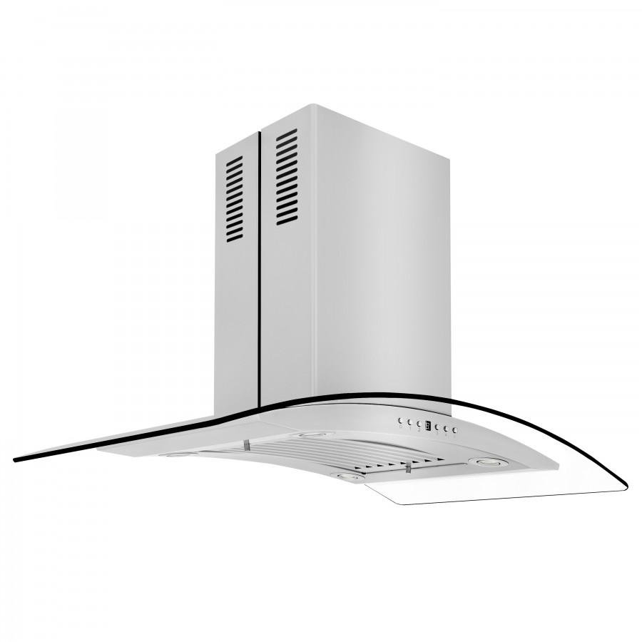 Stainless steel island range hood with vented baffle and chimney