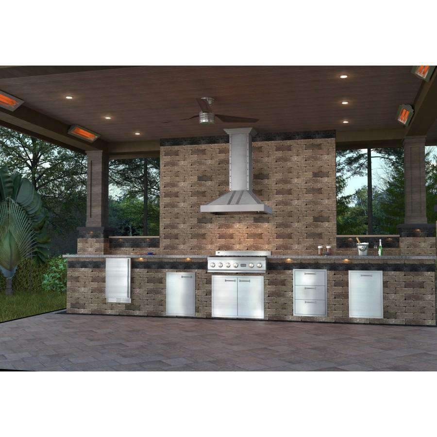 Stainless steel wall range hood with chimney body and vent grille, for kitchen range