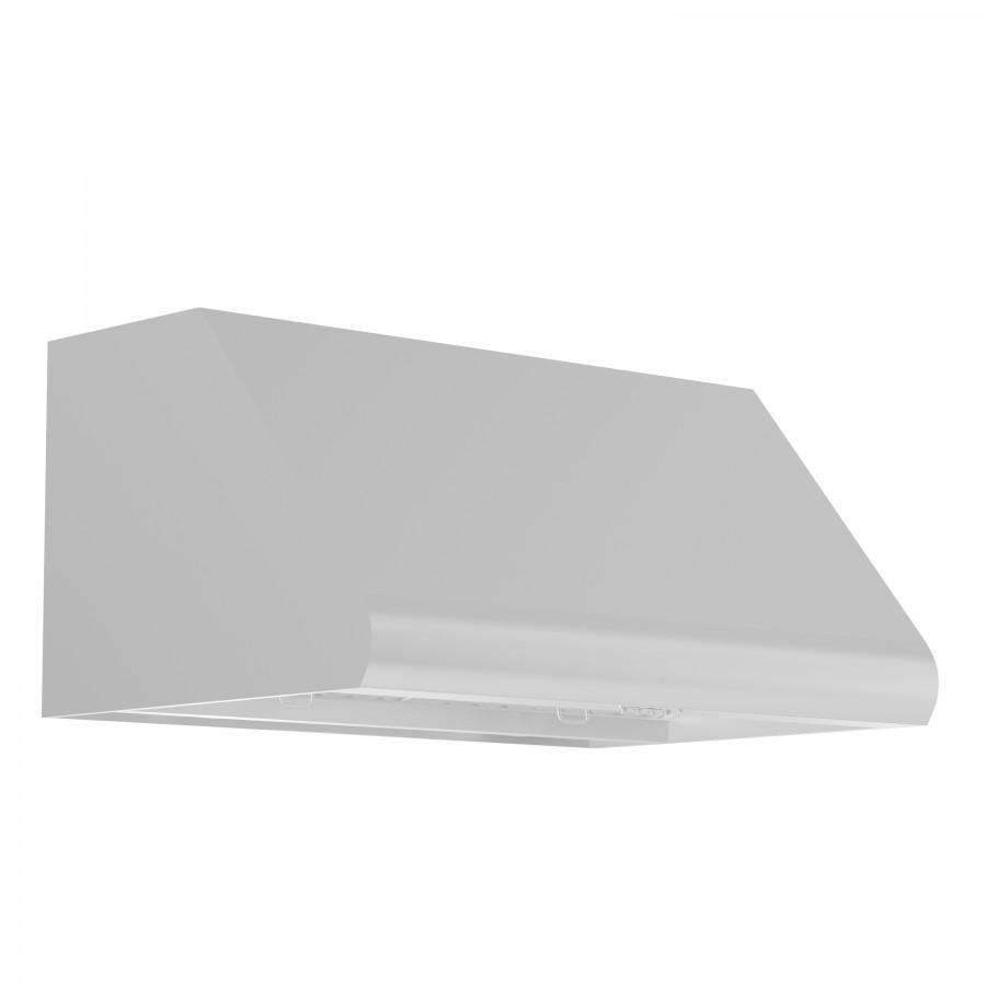Stainless steel under-cabinet range hood with angled chimney-style body