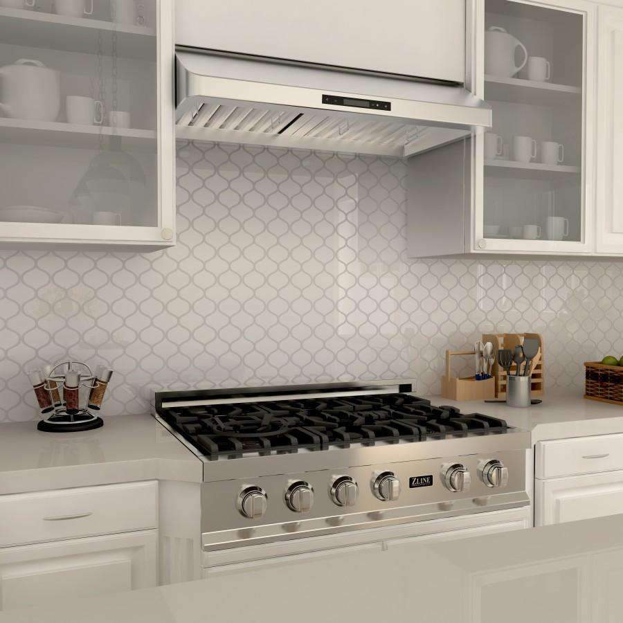 Under-cabinet stainless steel range hood with vented canopy and control panel