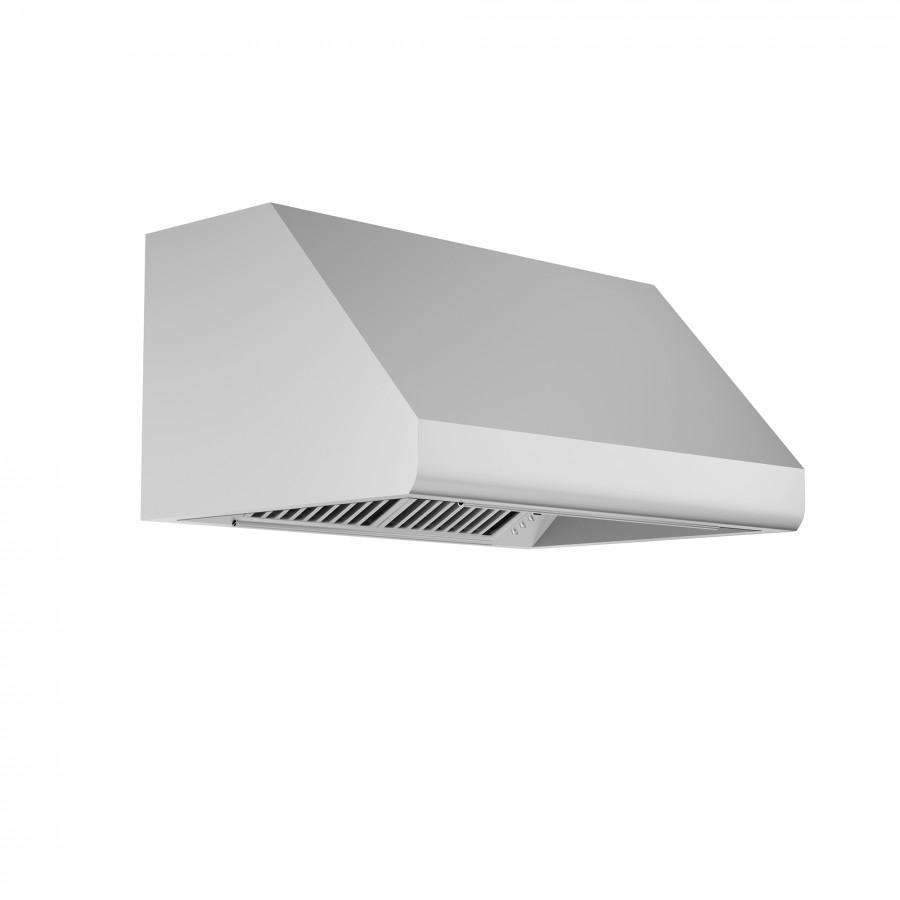 Under-cabinet range hood, stainless steel chimney style with vent grille at front