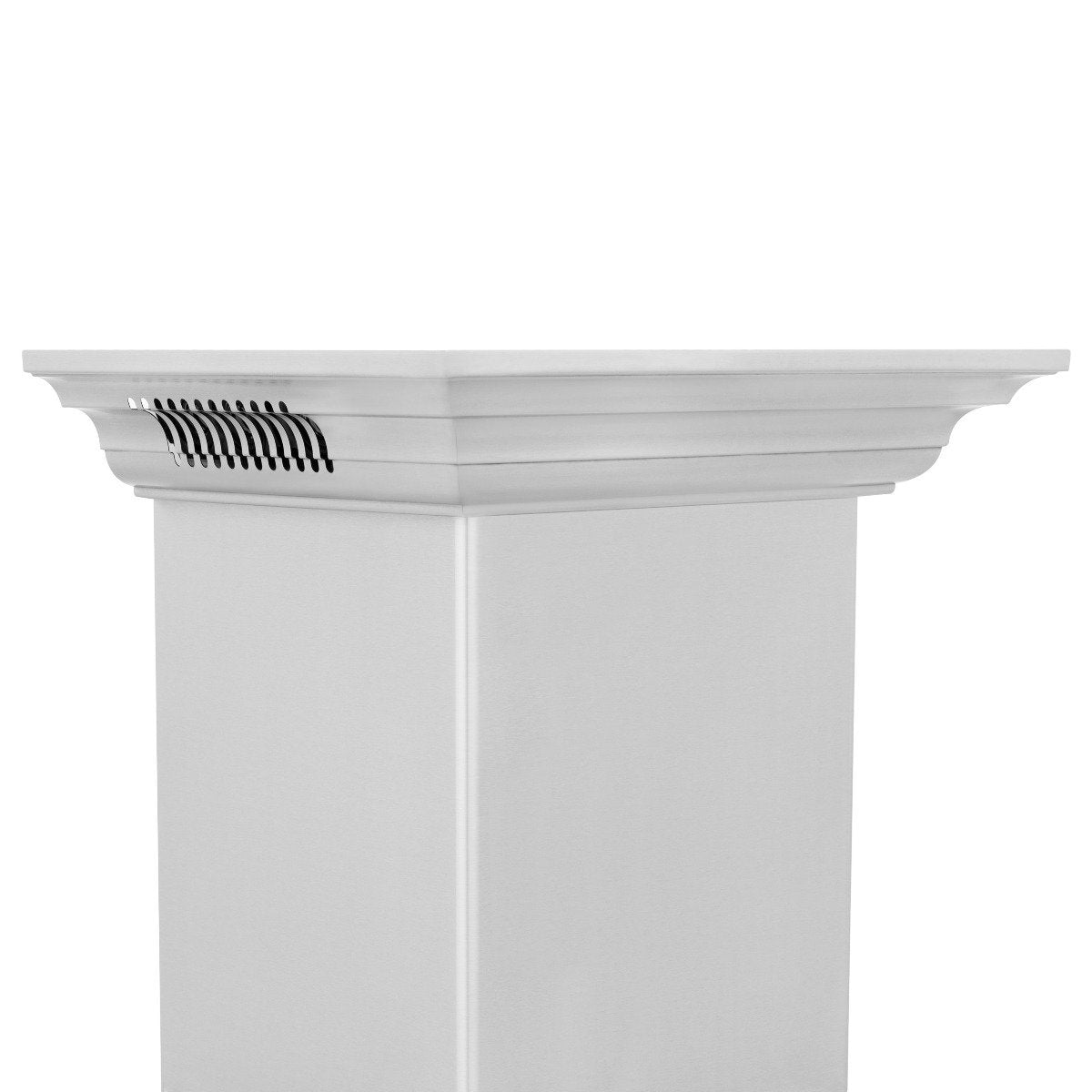 Upper vent section of the wall mount range hood with fan grille openings
