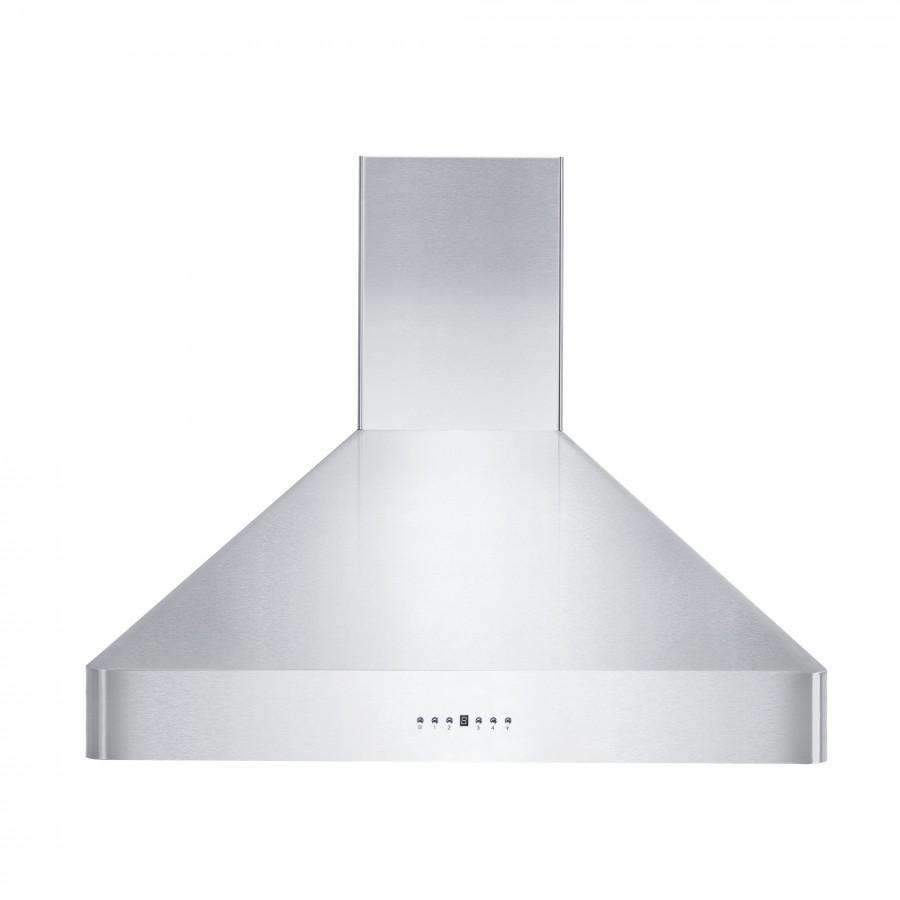 Stainless steel wall range hood canopy with centered control panel on front