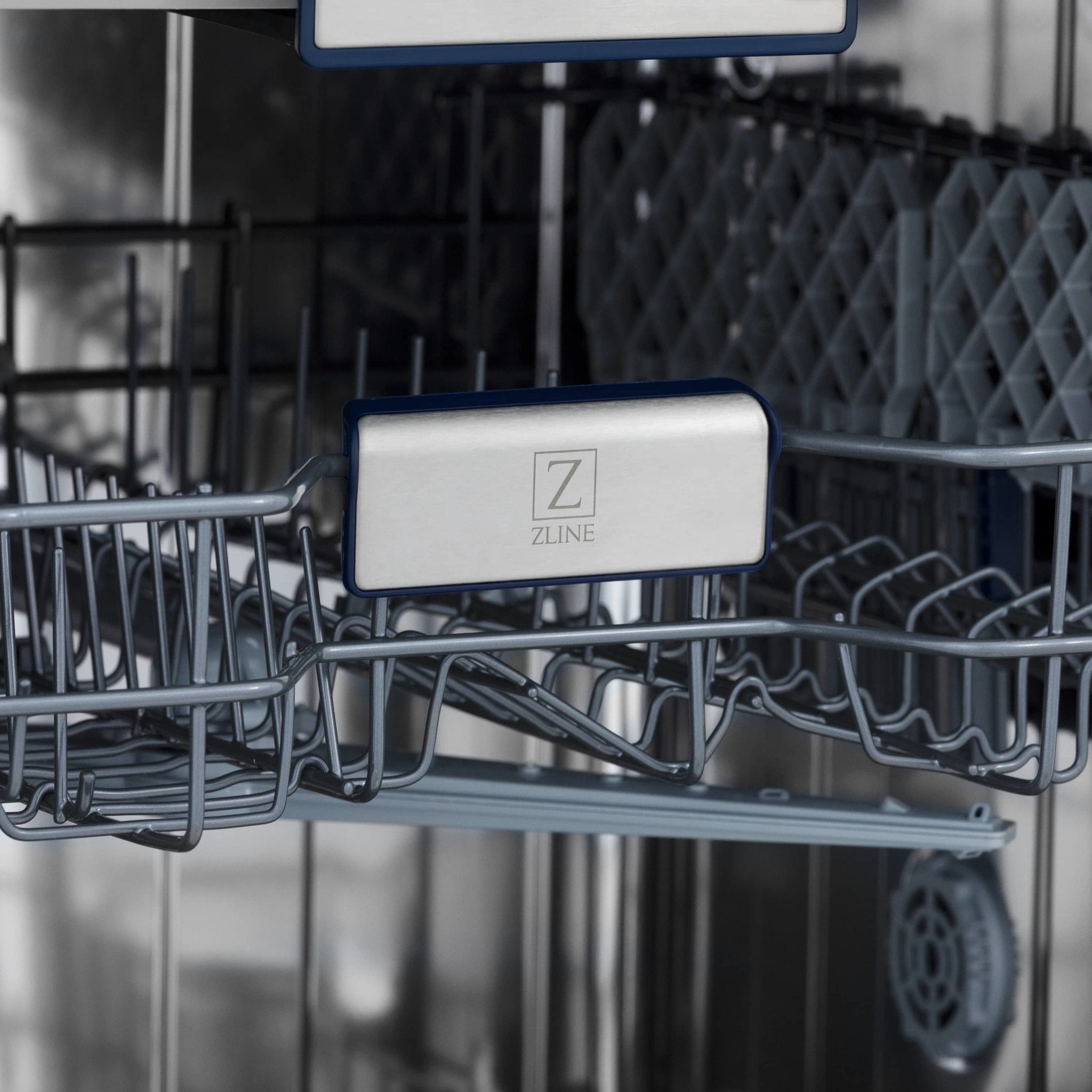 Dishwasher rack accessory with blue-framed label and ZLINE branding
