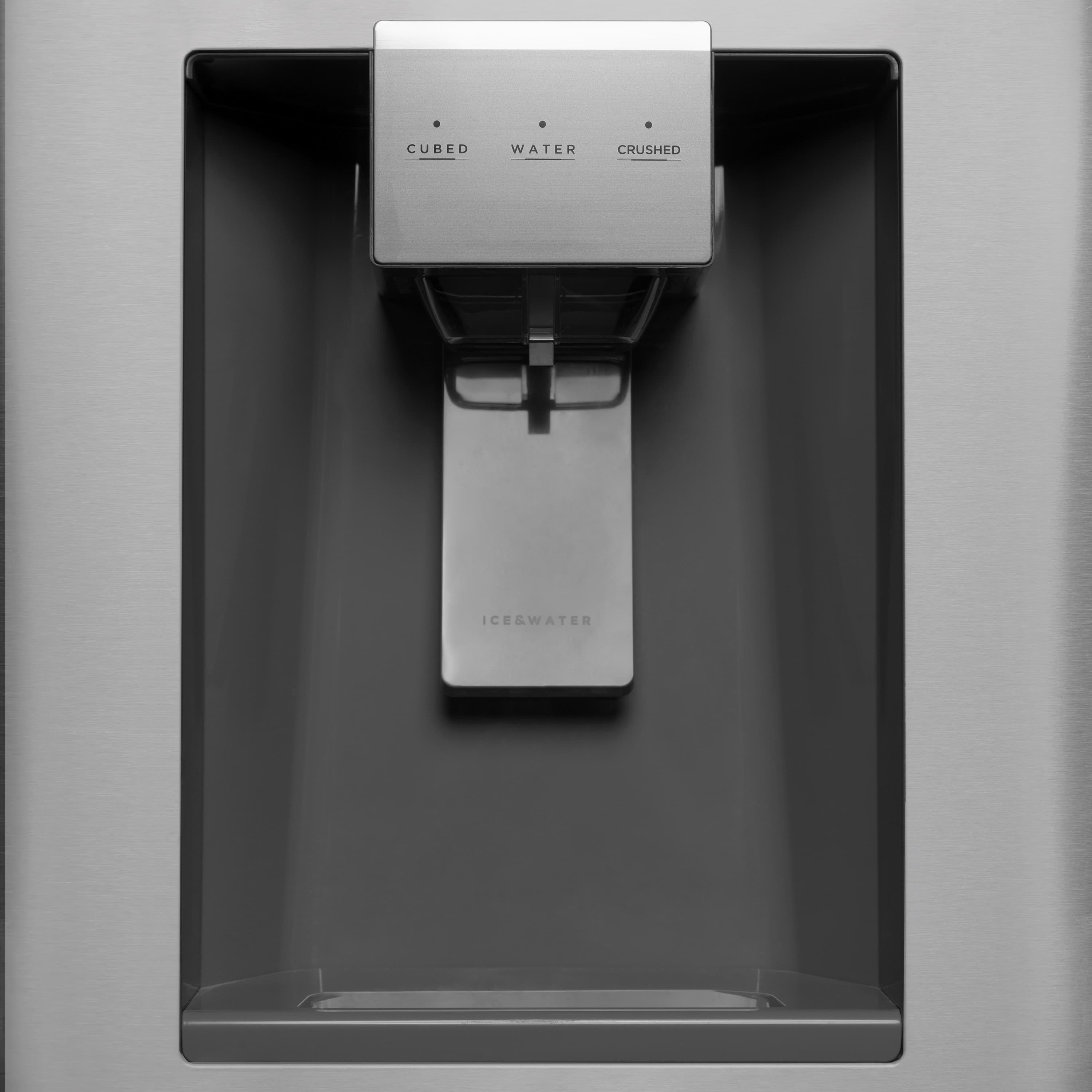 4-piece appliance package: in-door refrigerator water dispenser with labeled water nozzle