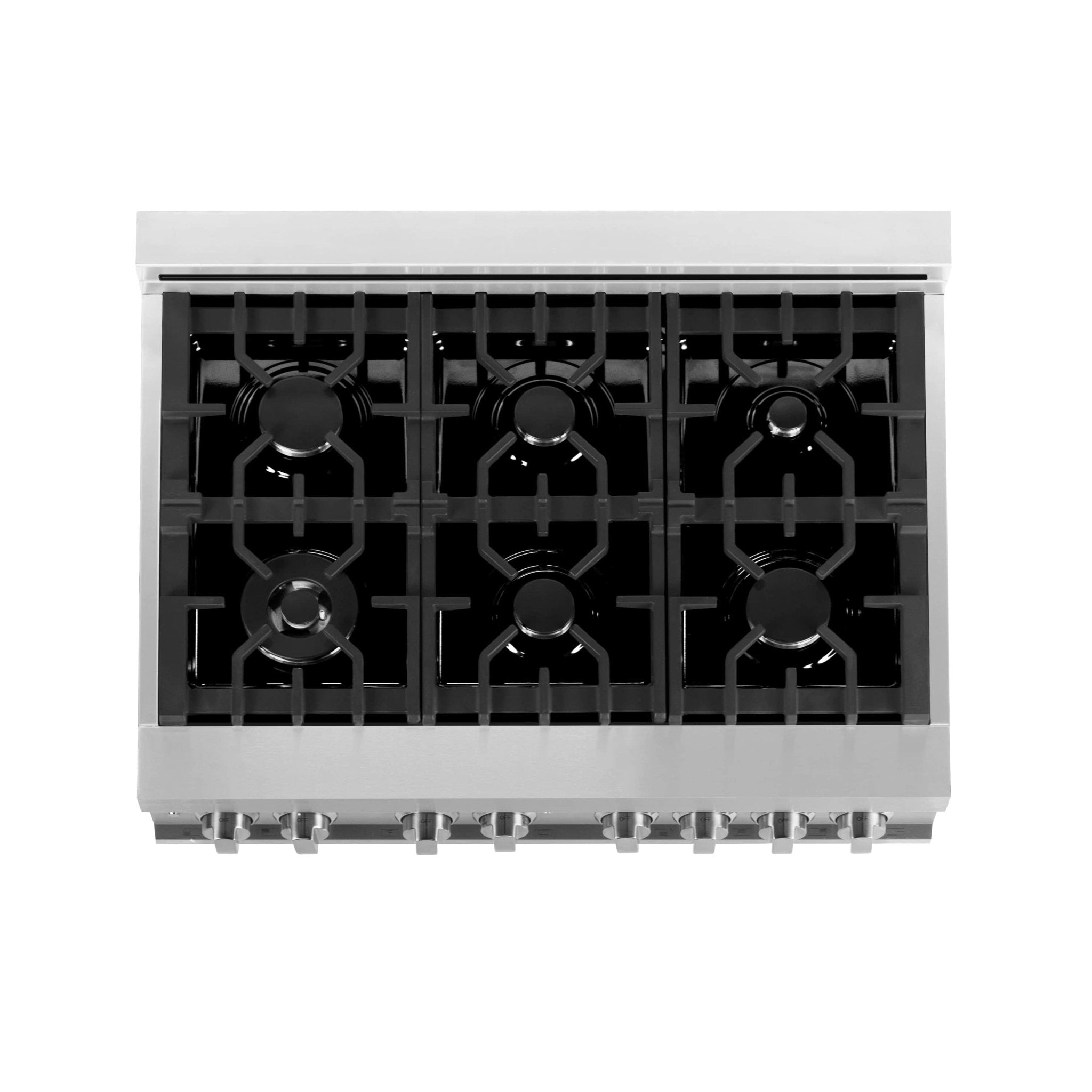 Gas cooktop burner grates and cast-metal burners in stainless frame