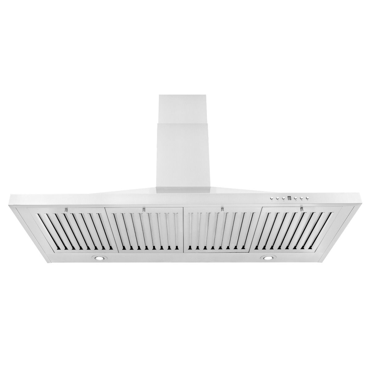 White wall range hood with slatted filter panel