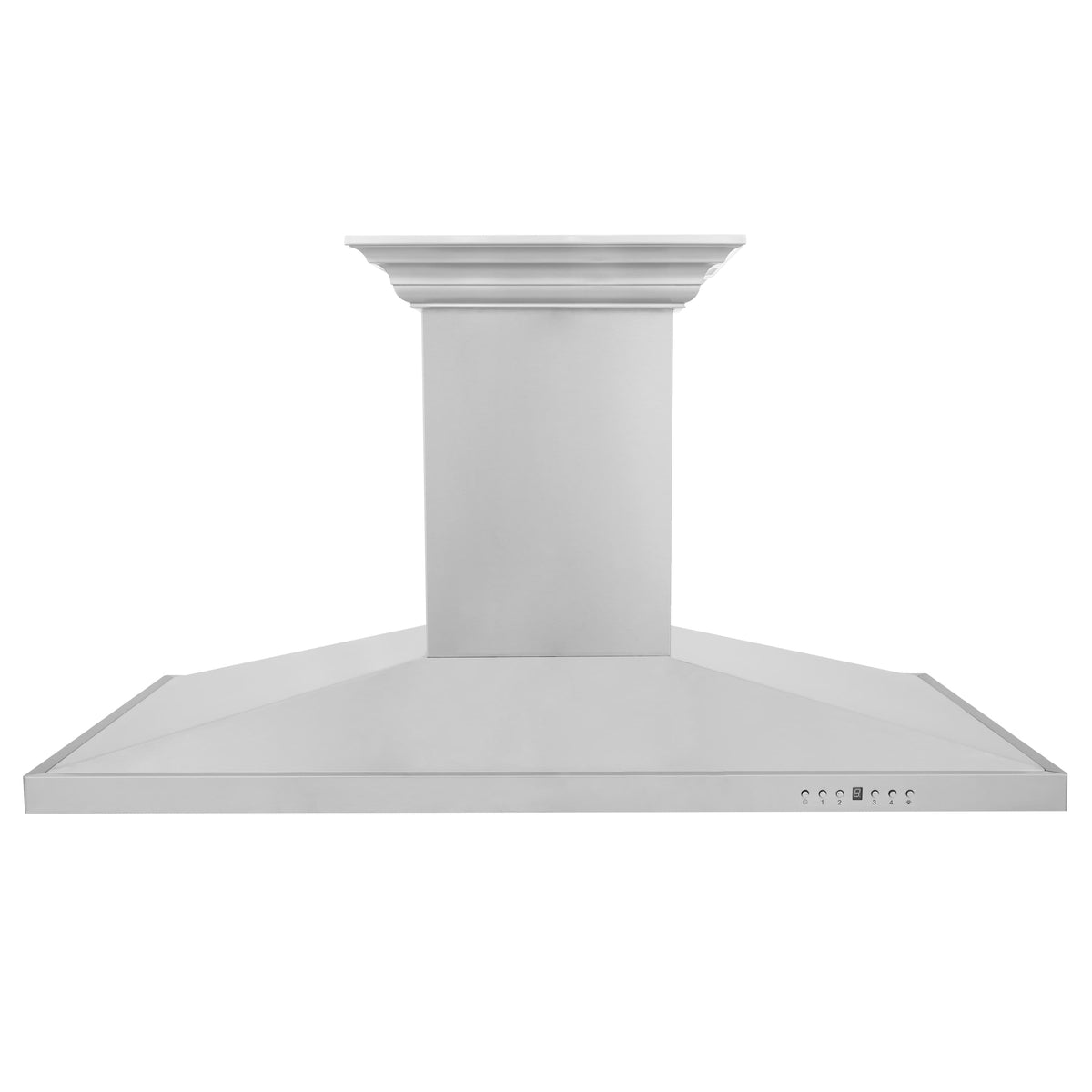 Island-mount stainless steel range hood chimney with front control buttons
