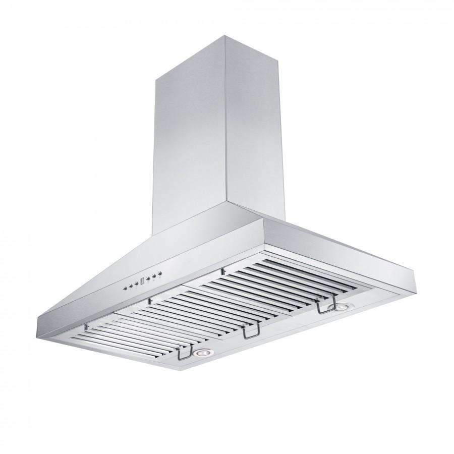 Convertible wall mount range hood with vent cover and pull-out filter grates