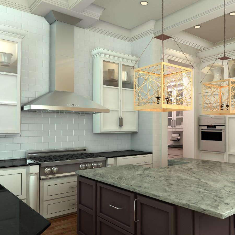 Stainless steel convertible wall range hood installed above a kitchen cooktop