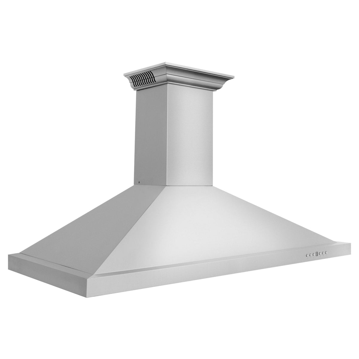 Stainless steel wall mount range hood canopy and chimney, top view
