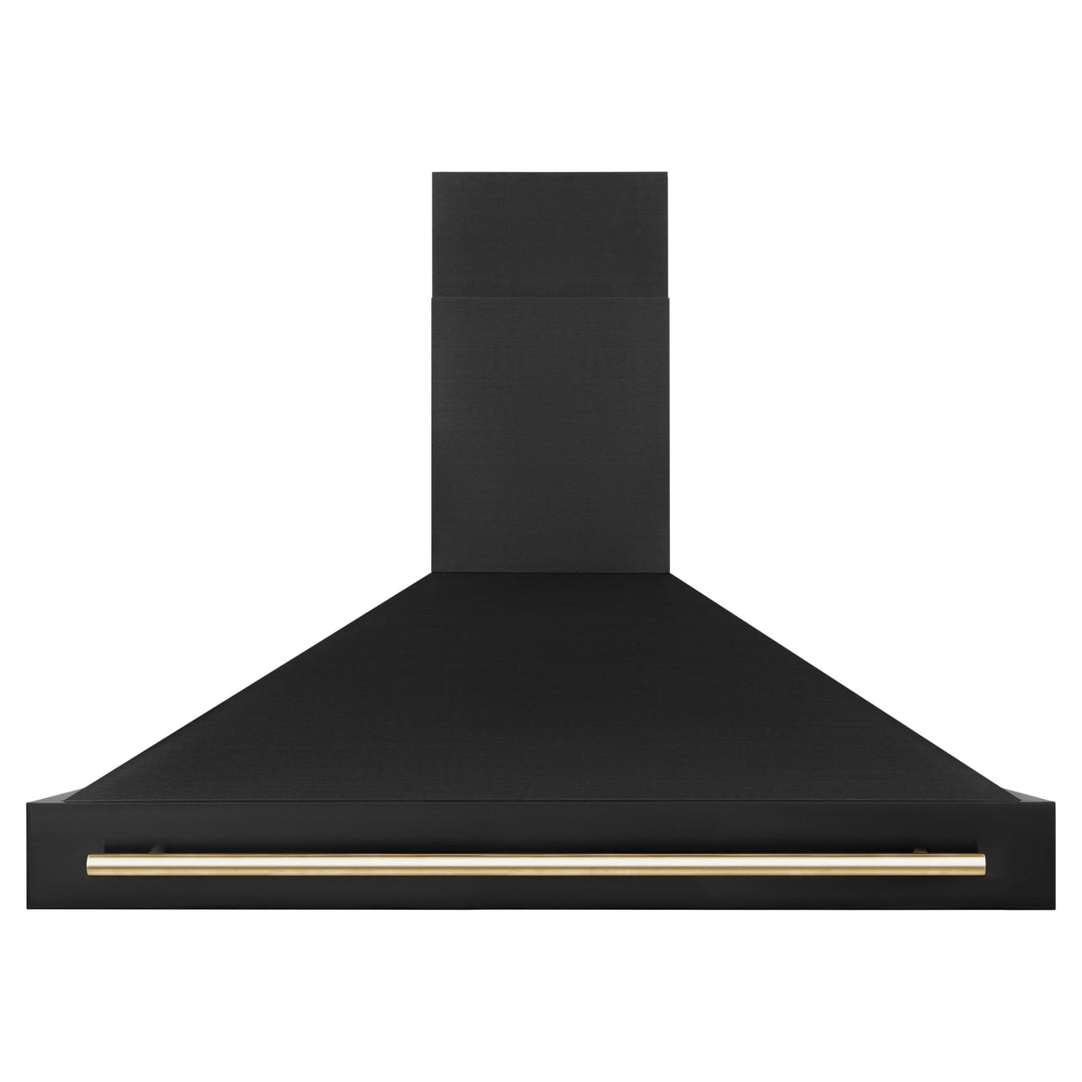 Black wall mount range hood chimney with gold handle bar