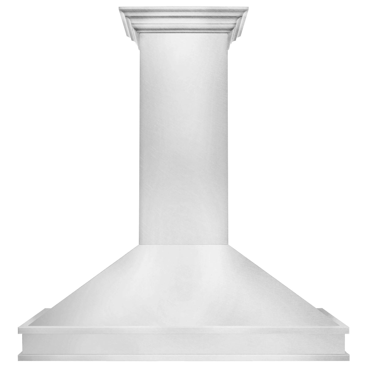 Stainless steel chimney range hood canopy and tall chimney with decorative top