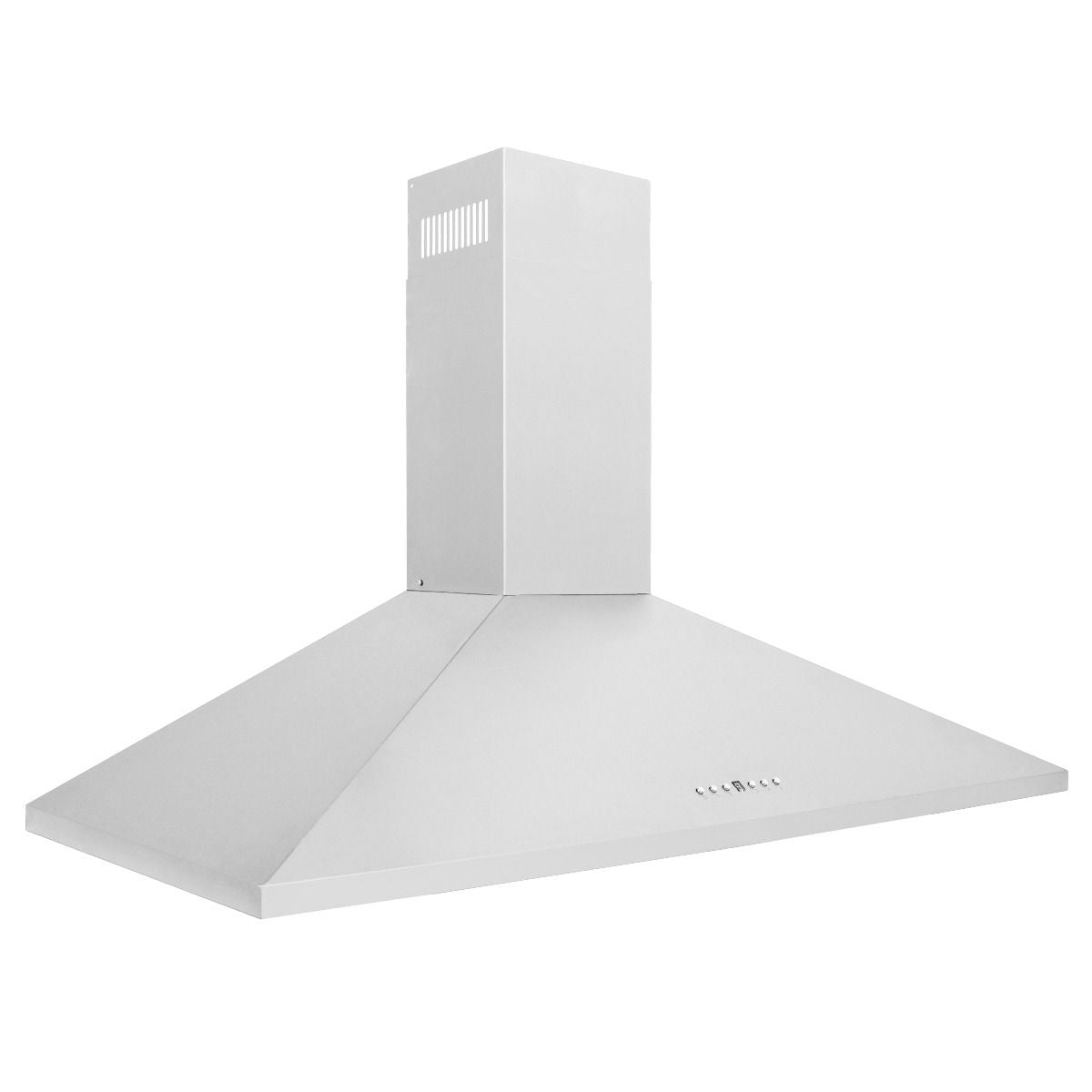 Stainless steel wall-mount range hood with chimney and angled canopy