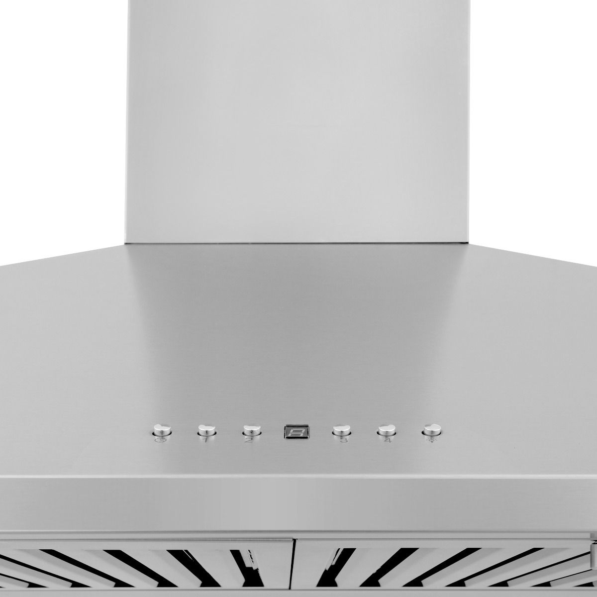 Stainless steel hood top panel with control knobs and vent controls