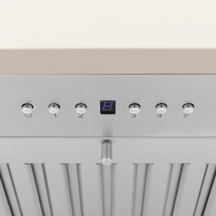 Cottage white wall-mount range hood control panel with LED display and buttons