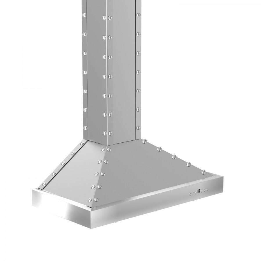 Stainless steel wall range hood with chimney and riveted duct cover