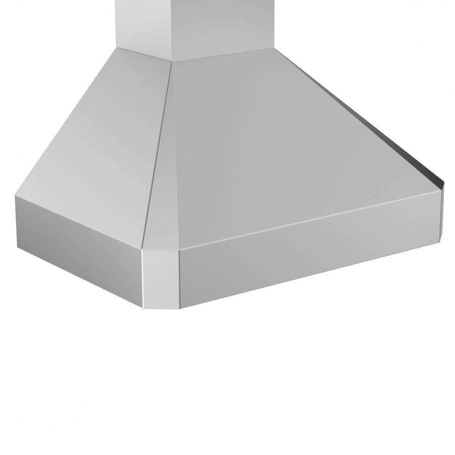 White stainless steel wall range hood chimney, close-up front