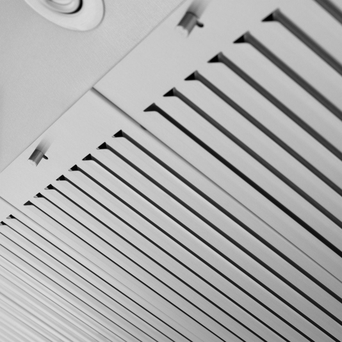 Wall mount range hood baffle filter grilles in satin stainless steel