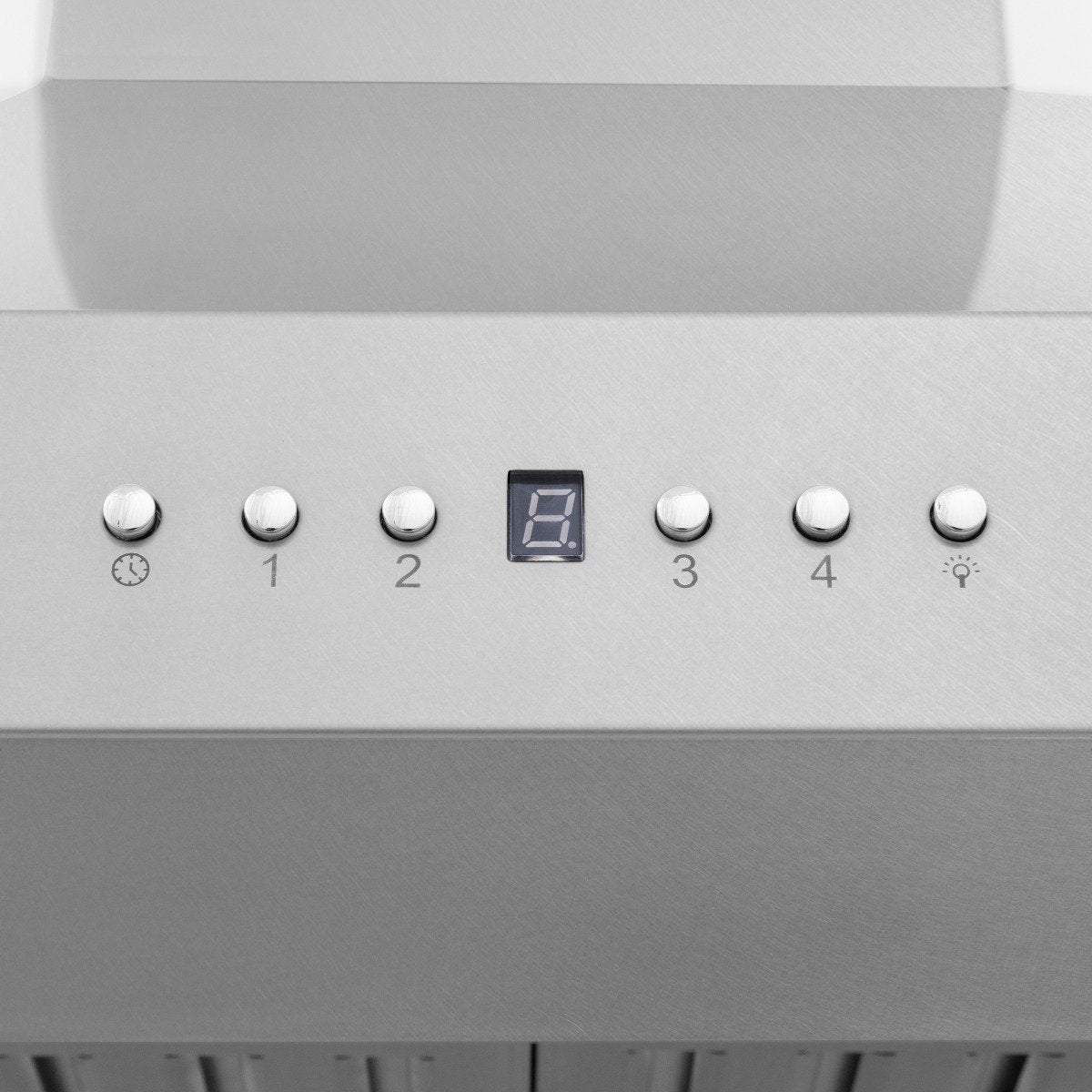 Wall mount range hood touch control panel with digital display and buttons