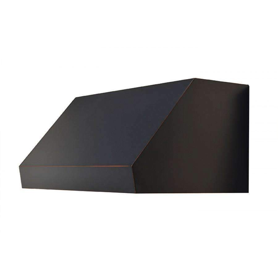Under-cabinet range hood in dark oil-rubbed bronze with angled side profile and trim line