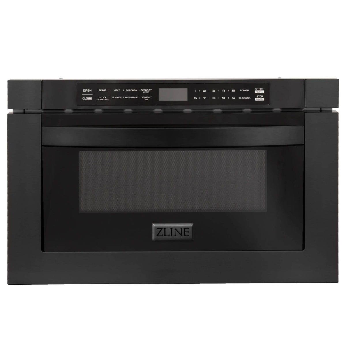 Black dual fuel oven with digital control panel and large dark glass window