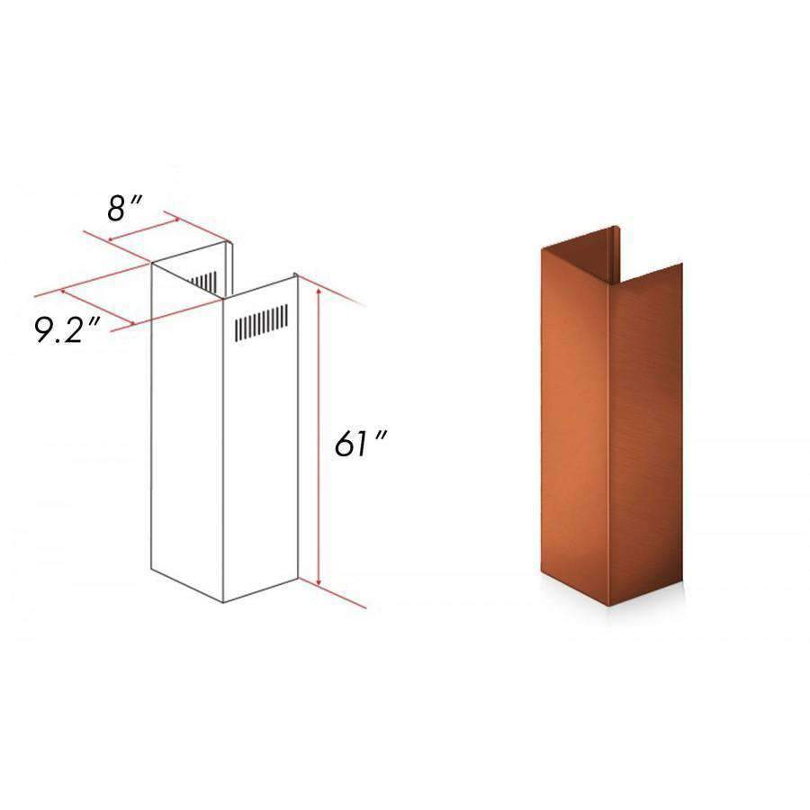 Copper chimney extension, 61 in tall, 8 in wide, 9.2 in deep