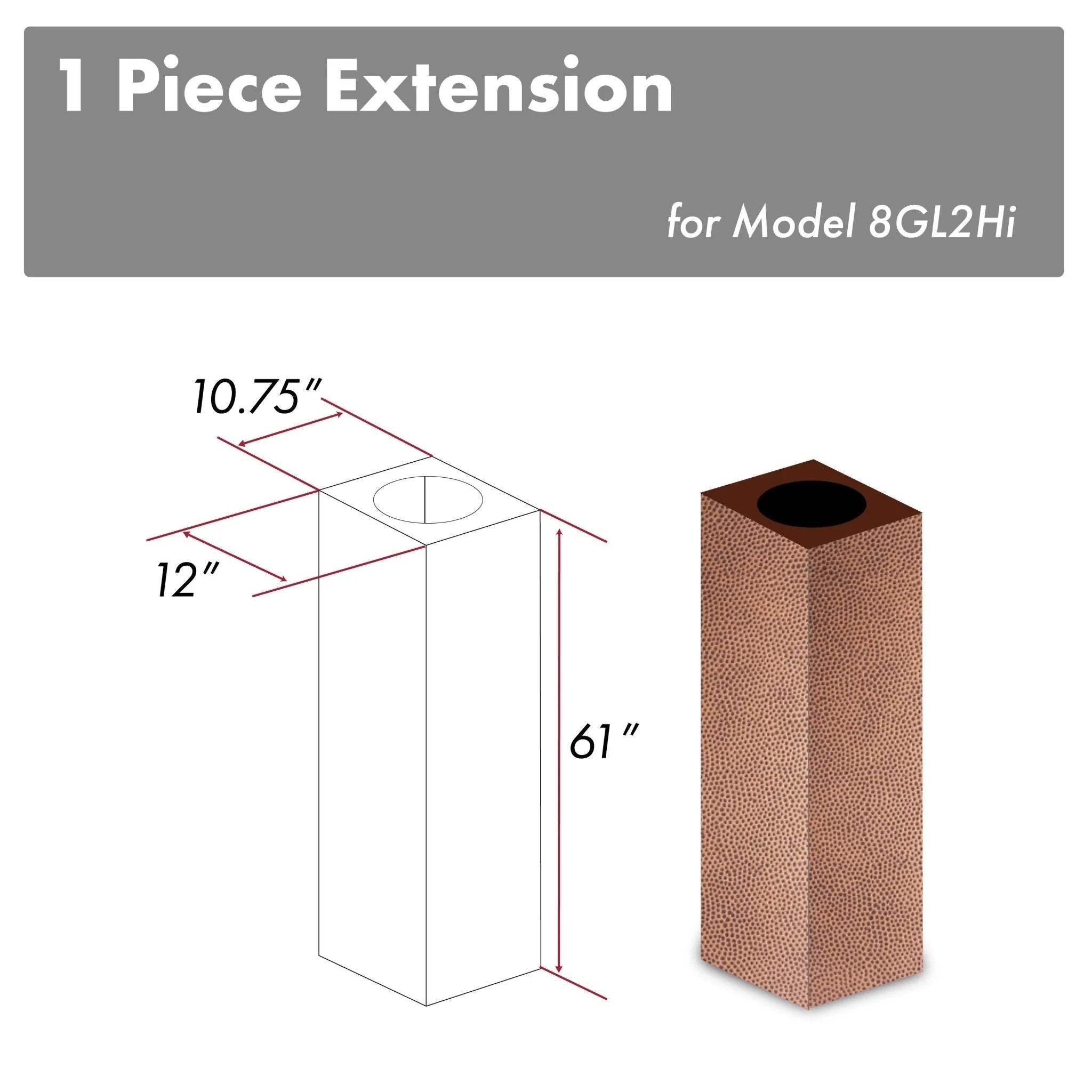1-piece 61-inch copper chimney extension, round top opening for Model 8GL2Hi