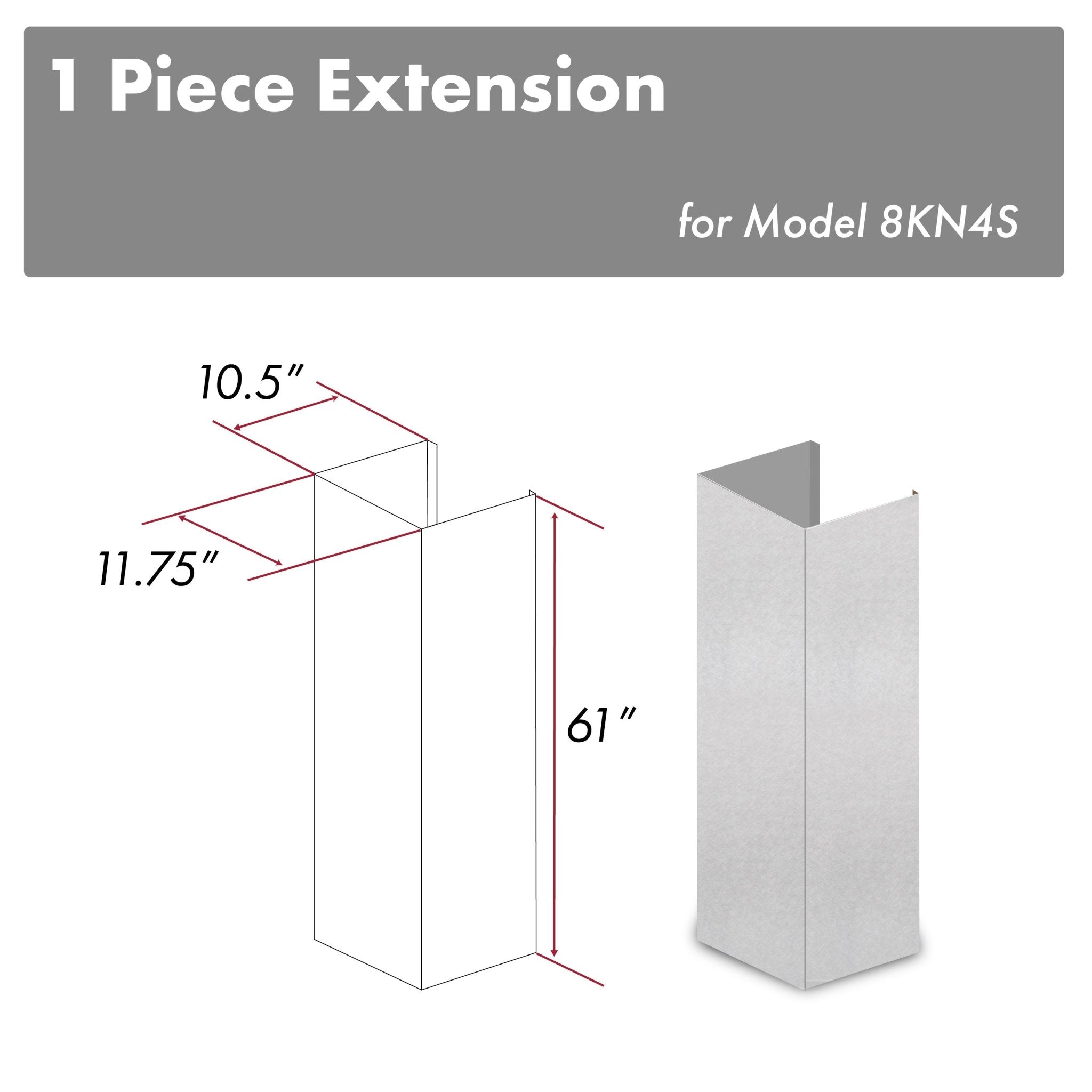 61 in satin stainless steel chimney extension duct, rectangular, open top