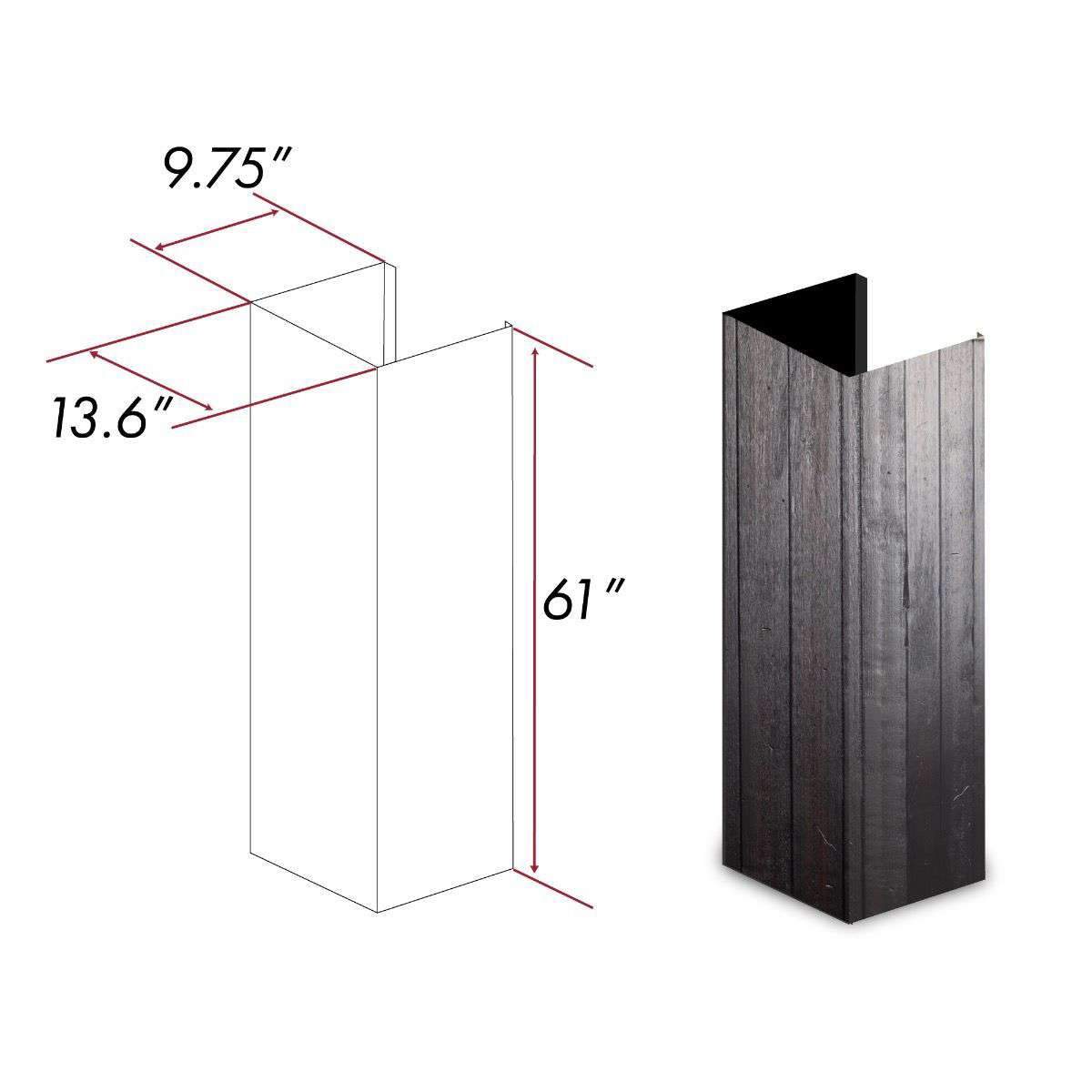Wood chimney extension, 61-inch tall, dark wood rectangular chimney duct cover