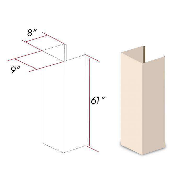Wood chimney extension cover panel, 61-inch tall, side profile view