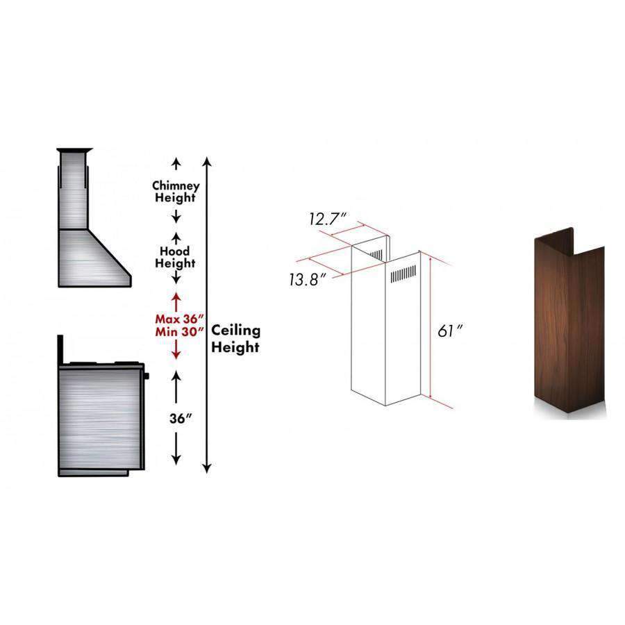 Wooden chimney extension panel, 61-inch tall for range hood ducting