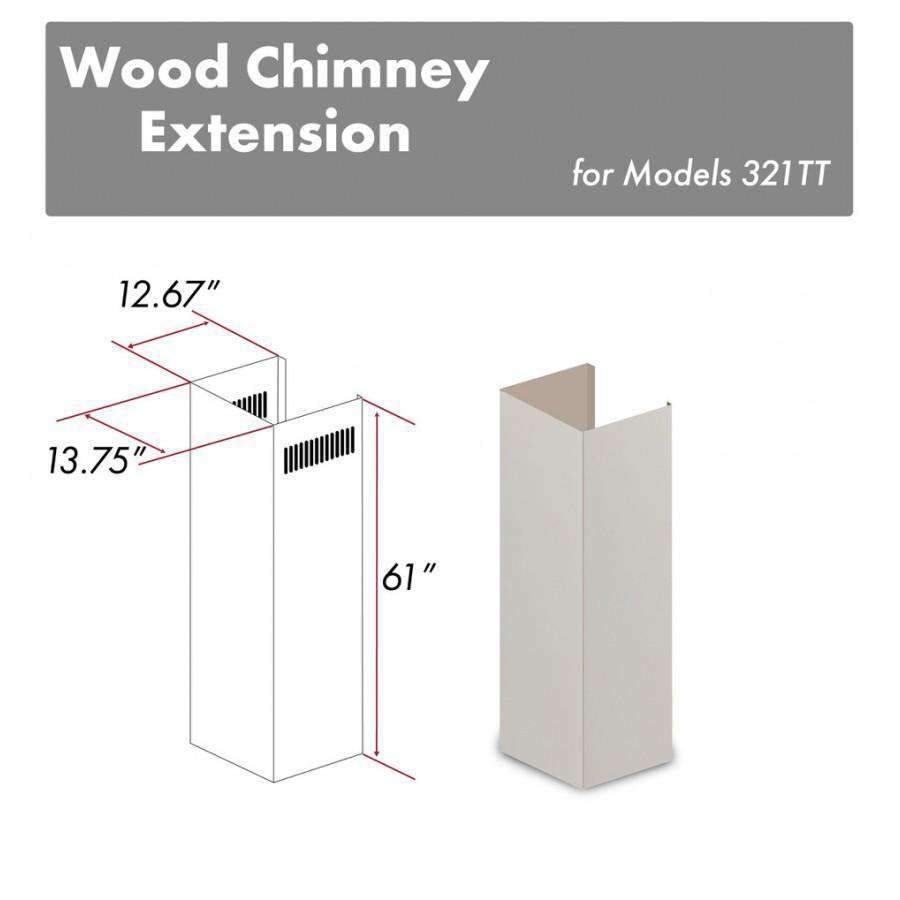 Wood chimney extension, 61 in tall, rectangular duct cover in light wood finish.