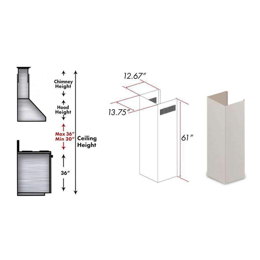 Wood chimney extension with vent cutouts, 61 in height rectangular cover panel.
