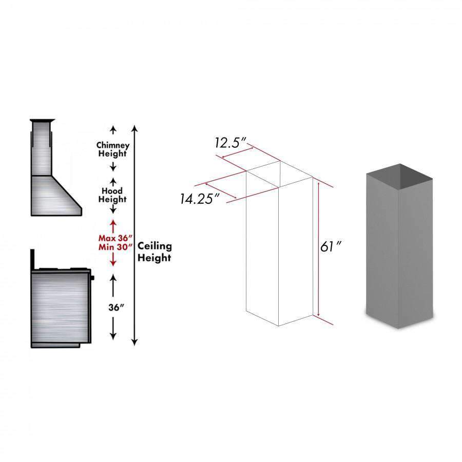Wooden chimney extension, gray rectangular tube with 61-inch height