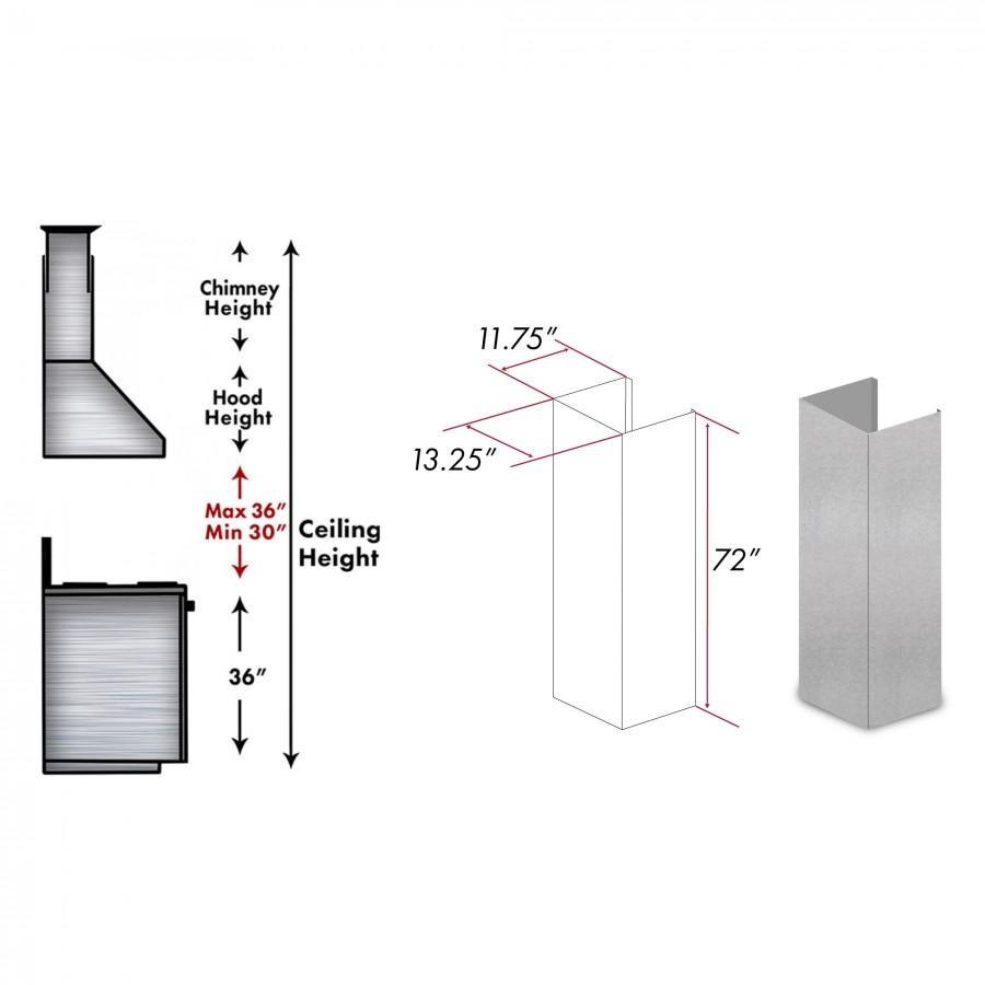Satin stainless steel chimney extension panel for taller hood installations