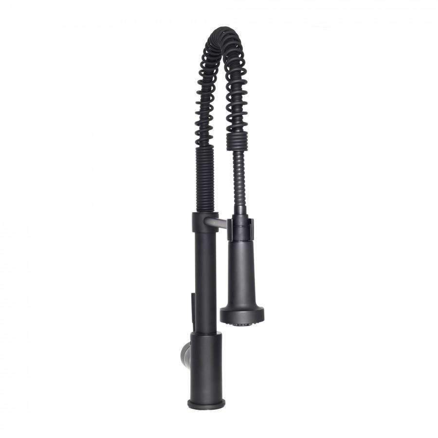 Matte black faucet hose assembly with two spring coils and base.