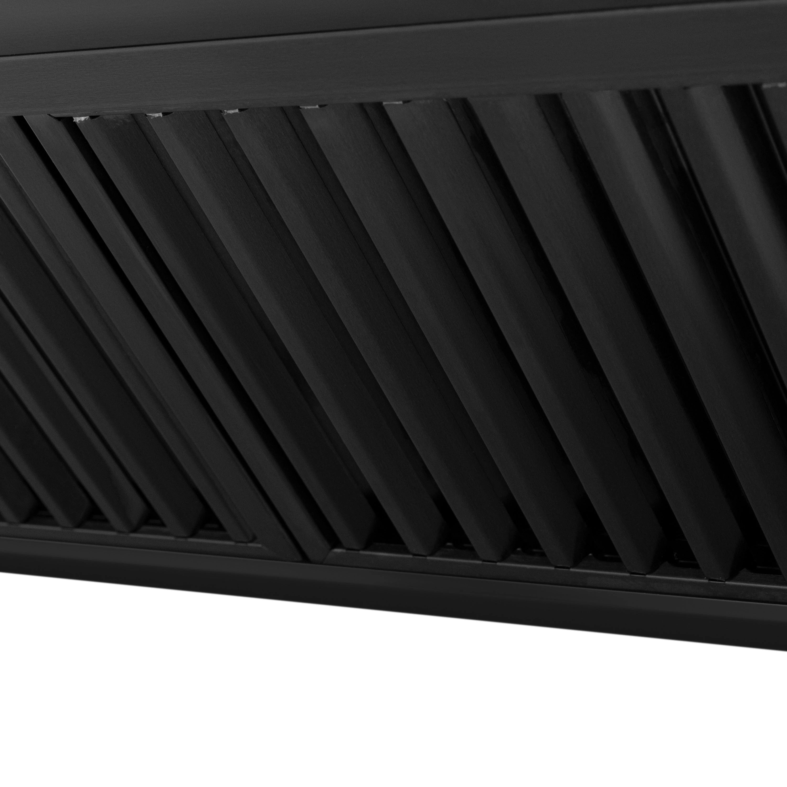 Black range hood vent grille with slatted fan openings