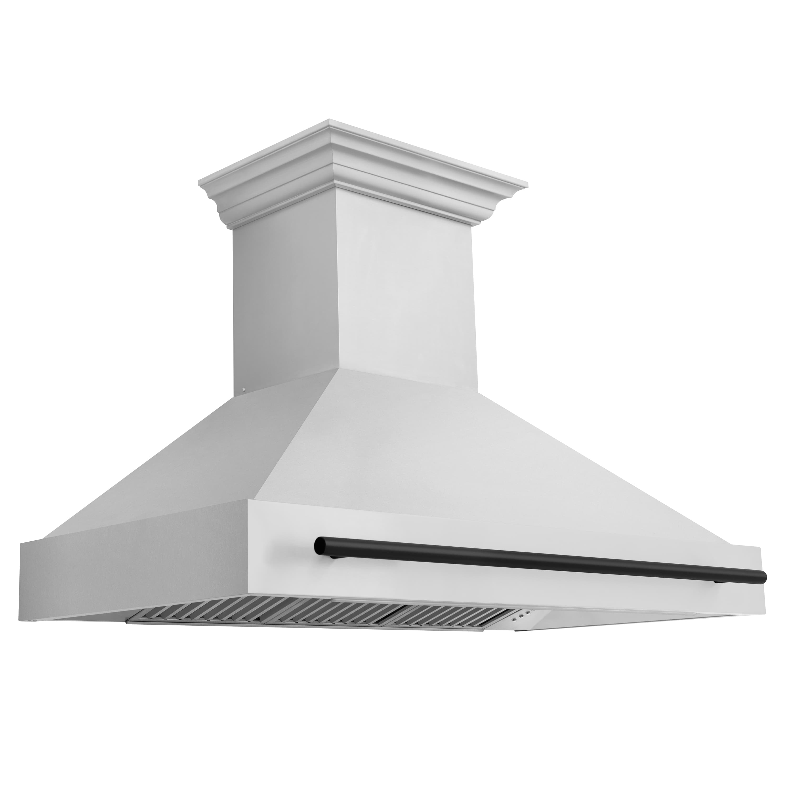 48-inch wall-mounted range hood with stainless body and black vent insert