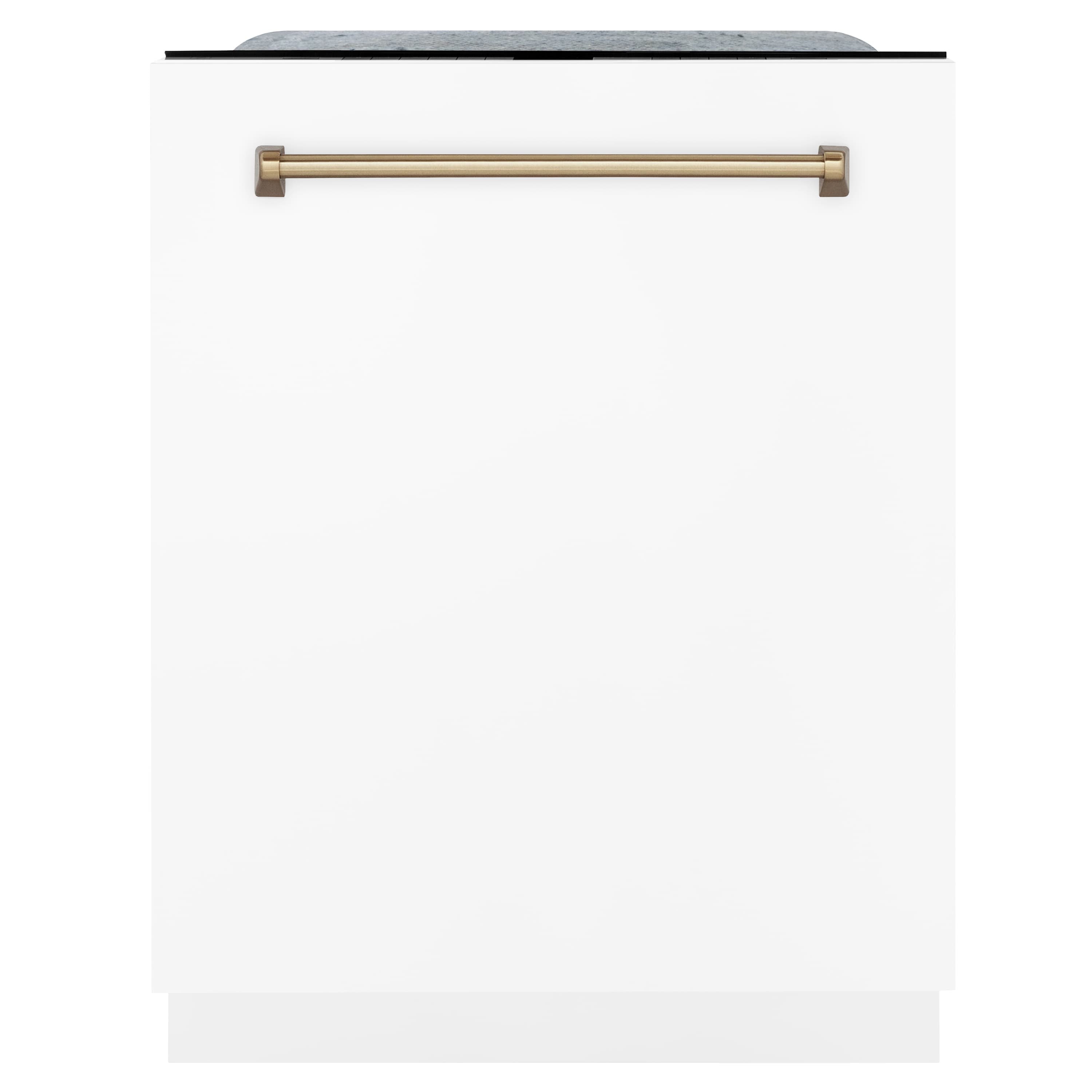 Range hood top panel with brass-toned horizontal rail